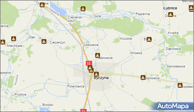 mapa Jaśkowice gmina Byczyna, Jaśkowice gmina Byczyna na mapie Targeo