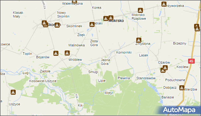 mapa Jasna Góra gmina Mokrsko, Jasna Góra gmina Mokrsko na mapie Targeo
