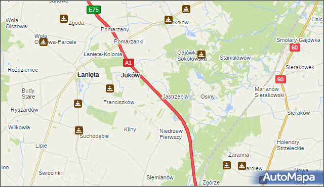 mapa Jastrzębia gmina Gostynin, Jastrzębia gmina Gostynin na mapie Targeo