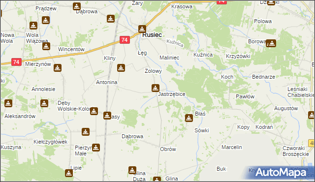 mapa Jastrzębice, Jastrzębice na mapie Targeo