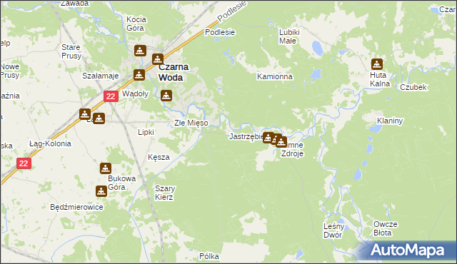 mapa Jastrzębie gmina Osieczna, Jastrzębie gmina Osieczna na mapie Targeo