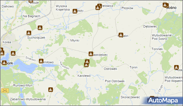 mapa Jastrzębiec gmina Więcbork, Jastrzębiec gmina Więcbork na mapie Targeo