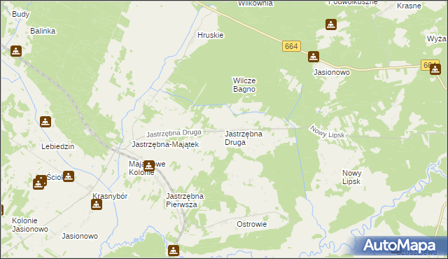 mapa Jastrzębna Druga, Jastrzębna Druga na mapie Targeo