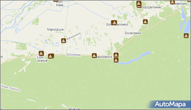 mapa Jastrzębnik gmina Santok, Jastrzębnik gmina Santok na mapie Targeo