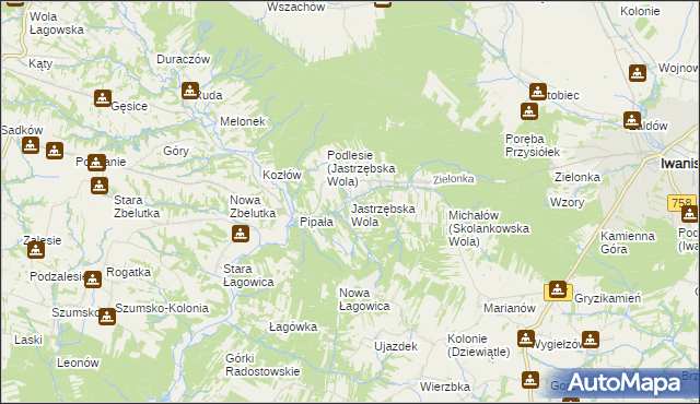 mapa Jastrzębska Wola, Jastrzębska Wola na mapie Targeo