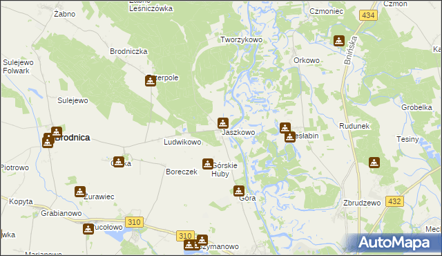 mapa Jaszkowo gmina Brodnica, Jaszkowo gmina Brodnica na mapie Targeo