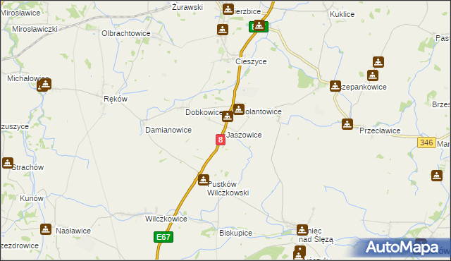 mapa Jaszowice gmina Kobierzyce, Jaszowice gmina Kobierzyce na mapie Targeo