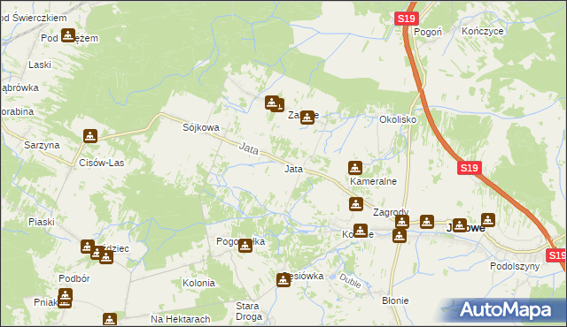 mapa Jata gmina Jeżowe, Jata gmina Jeżowe na mapie Targeo