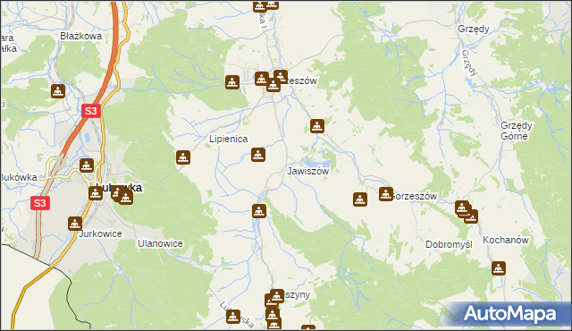 mapa Jawiszów, Jawiszów na mapie Targeo