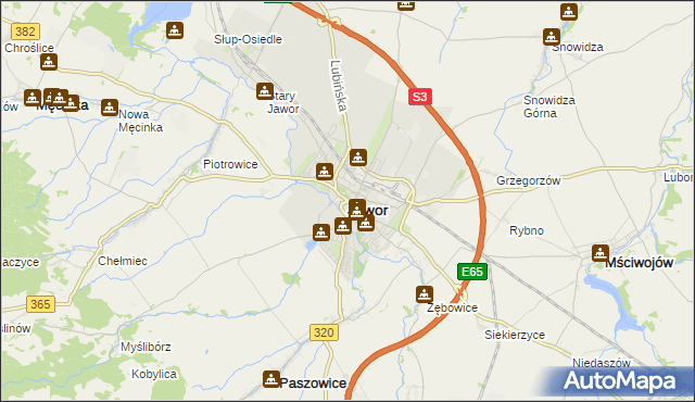 mapa Jawor, Jawor na mapie Targeo
