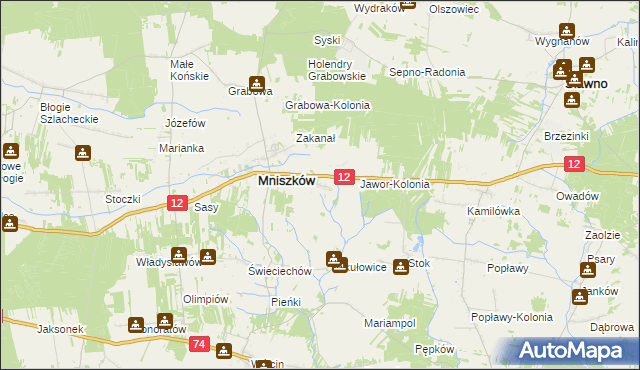 mapa Jawor gmina Mniszków, Jawor gmina Mniszków na mapie Targeo