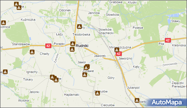 mapa Jaworek gmina Rudniki, Jaworek gmina Rudniki na mapie Targeo