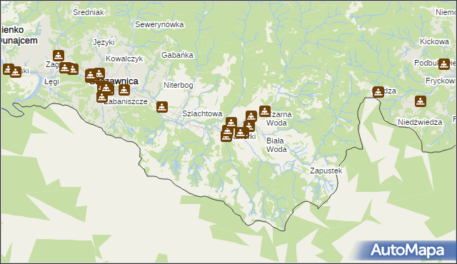 mapa Jaworki gmina Szczawnica, Jaworki gmina Szczawnica na mapie Targeo