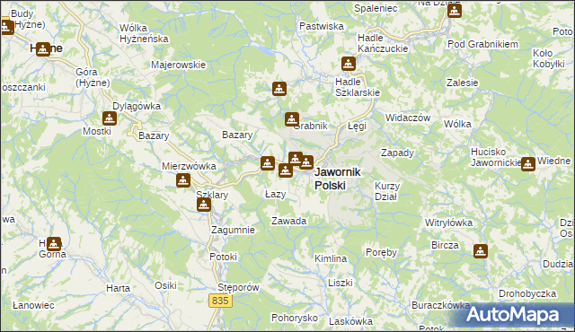 mapa Jawornik Polski, Jawornik Polski na mapie Targeo