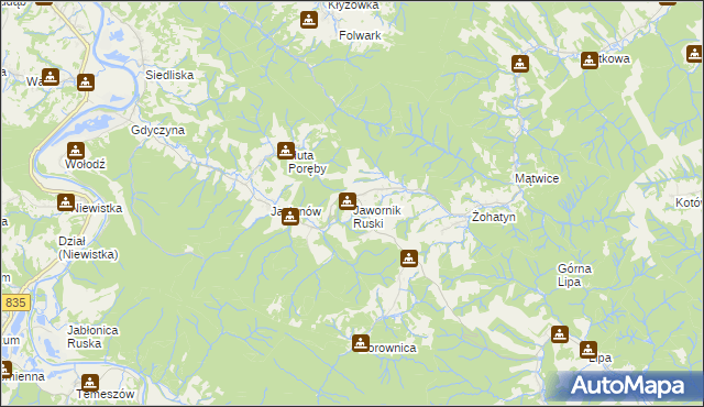 mapa Jawornik Ruski, Jawornik Ruski na mapie Targeo