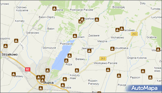 mapa Jaworowo gmina Słupca, Jaworowo gmina Słupca na mapie Targeo