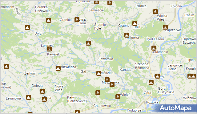 mapa Jaworsko, Jaworsko na mapie Targeo