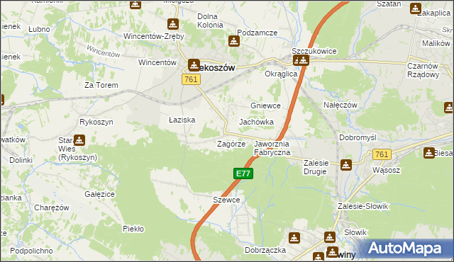 mapa Jaworznia, Jaworznia na mapie Targeo