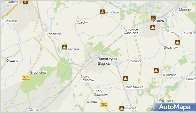 mapa Jaworzyna Śląska, Jaworzyna Śląska na mapie Targeo