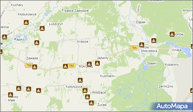 mapa Jaźwiny gmina Mstów, Jaźwiny gmina Mstów na mapie Targeo