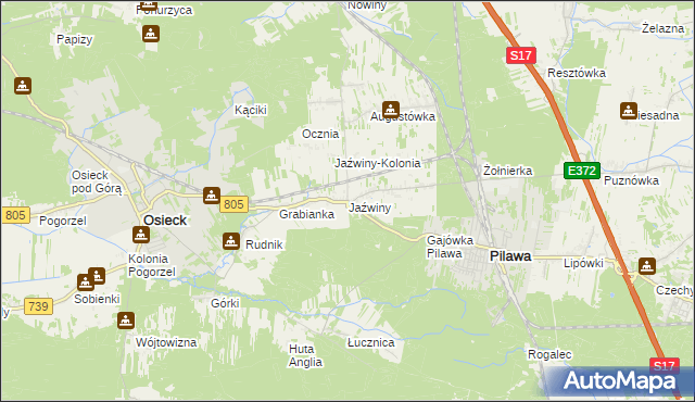 mapa Jaźwiny gmina Pilawa, Jaźwiny gmina Pilawa na mapie Targeo