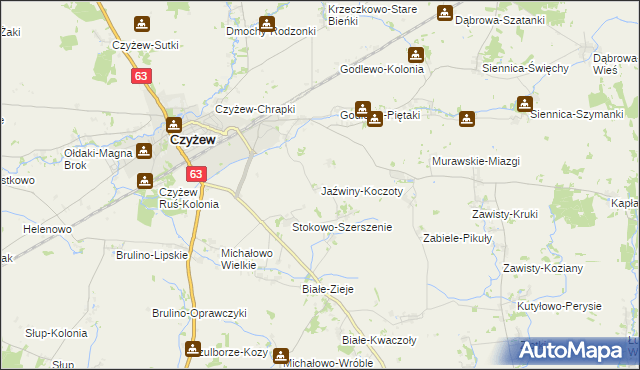 mapa Jaźwiny-Koczoty, Jaźwiny-Koczoty na mapie Targeo