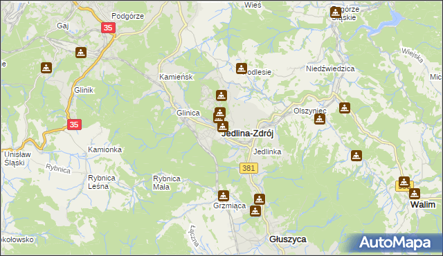 mapa Jedlina-Zdrój, Jedlina-Zdrój na mapie Targeo