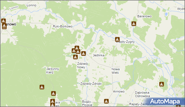 mapa Jedlinka gmina Chorzele, Jedlinka gmina Chorzele na mapie Targeo