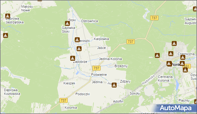 mapa Jedlnia-Kolonia, Jedlnia-Kolonia na mapie Targeo