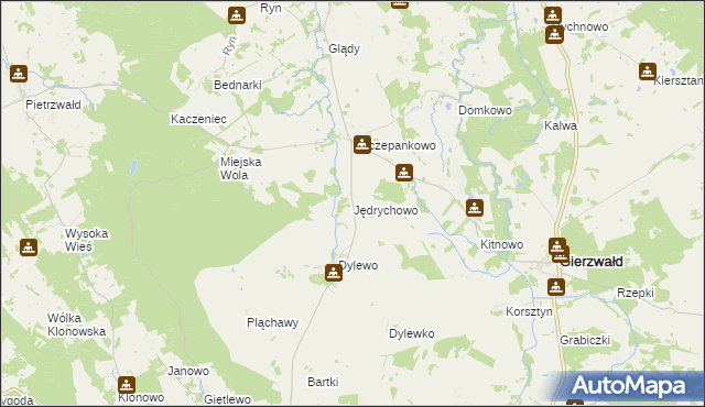mapa Jędrychowo gmina Grunwald, Jędrychowo gmina Grunwald na mapie Targeo