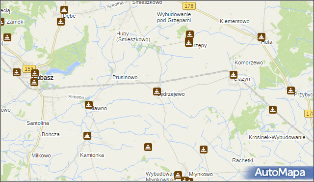 mapa Jędrzejewo gmina Lubasz, Jędrzejewo gmina Lubasz na mapie Targeo