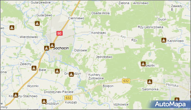 mapa Jędrzejewo gmina Sochocin, Jędrzejewo gmina Sochocin na mapie Targeo