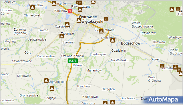 mapa Jędrzejów gmina Bodzechów, Jędrzejów gmina Bodzechów na mapie Targeo