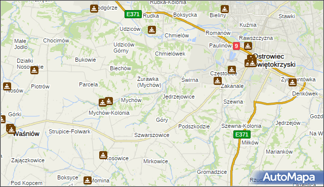 mapa Jędrzejowice gmina Bodzechów, Jędrzejowice gmina Bodzechów na mapie Targeo