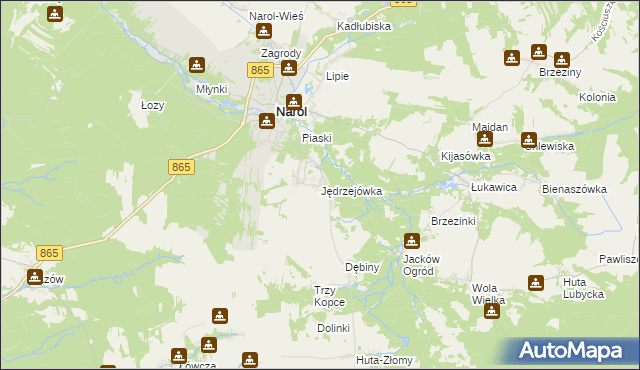 mapa Jędrzejówka gmina Narol, Jędrzejówka gmina Narol na mapie Targeo