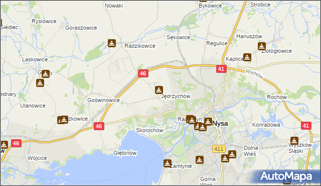 mapa Jędrzychów gmina Nysa, Jędrzychów gmina Nysa na mapie Targeo