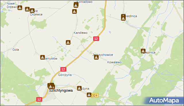 mapa Jędrzychowice gmina Szlichtyngowa, Jędrzychowice gmina Szlichtyngowa na mapie Targeo