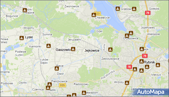 mapa Jejkowice, Jejkowice na mapie Targeo