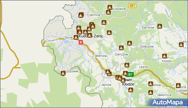 mapa Jeleniów gmina Lewin Kłodzki, Jeleniów gmina Lewin Kłodzki na mapie Targeo