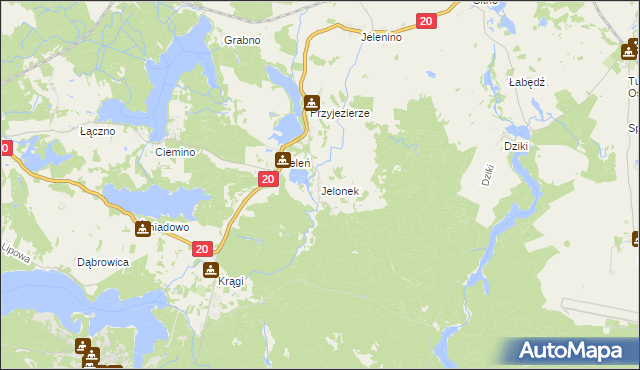 mapa Jelonek gmina Borne Sulinowo, Jelonek gmina Borne Sulinowo na mapie Targeo