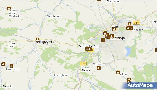 mapa Jerzmanice-Zdrój, Jerzmanice-Zdrój na mapie Targeo