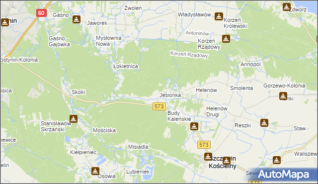 mapa Jesionka gmina Szczawin Kościelny, Jesionka gmina Szczawin Kościelny na mapie Targeo