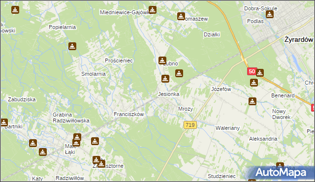 mapa Jesionka gmina Wiskitki, Jesionka gmina Wiskitki na mapie Targeo