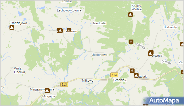 mapa Jesionowo gmina Pieniężno, Jesionowo gmina Pieniężno na mapie Targeo