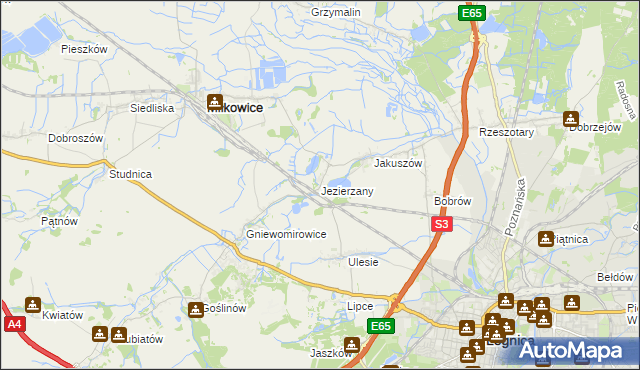 mapa Jezierzany gmina Miłkowice, Jezierzany gmina Miłkowice na mapie Targeo