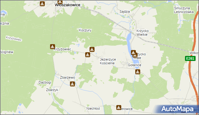 mapa Jezierzyce Kościelne, Jezierzyce Kościelne na mapie Targeo