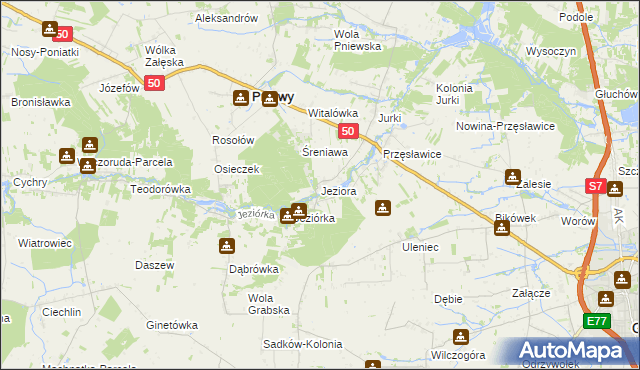 mapa Jeziora gmina Pniewy, Jeziora gmina Pniewy na mapie Targeo