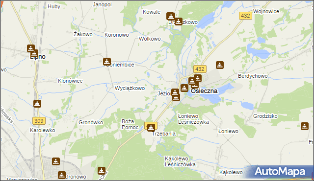 mapa Jeziorki gmina Osieczna, Jeziorki gmina Osieczna na mapie Targeo