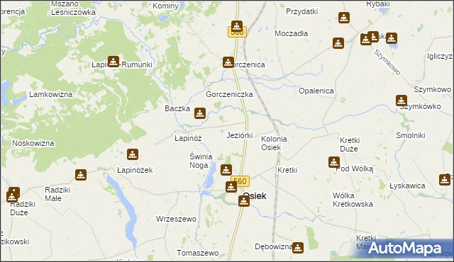 mapa Jeziorki gmina Osiek, Jeziorki gmina Osiek na mapie Targeo