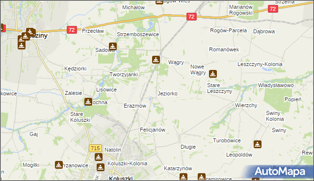 mapa Jeziorko gmina Koluszki, Jeziorko gmina Koluszki na mapie Targeo